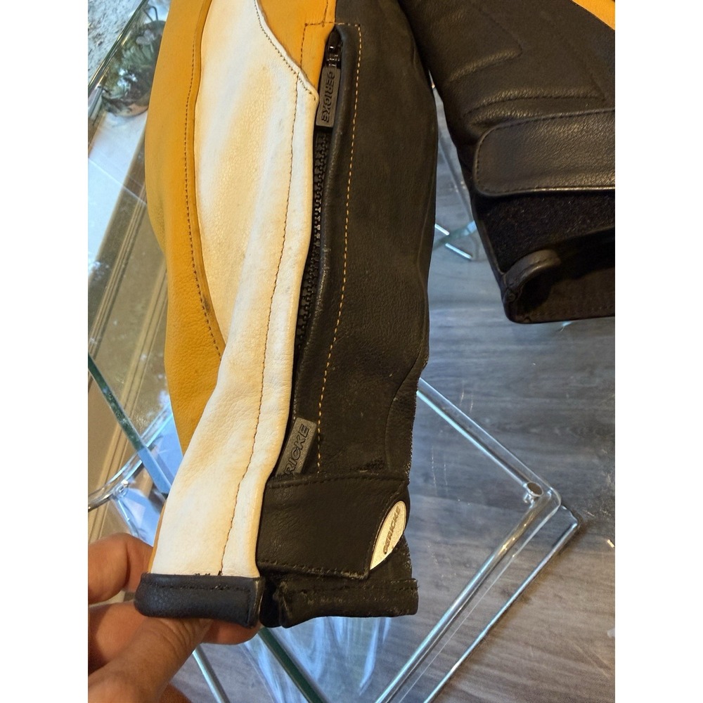 Vintage Hein Gericke Leather Motorcycle Jacket Padded Yellow Black Mens 48 Tall - Picture 6 of 16